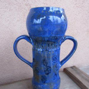 Handmade MCM Style Tall Two Handle Vase